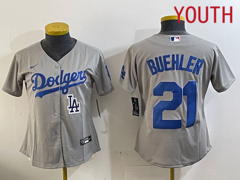 Youth Los Angeles Dodgers #21 Buehler Grey Game 2024 Nike MLB Jersey style 11215